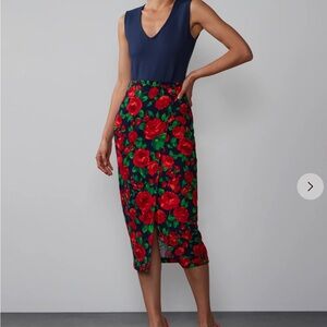 Bright red and black floral wrap skirt